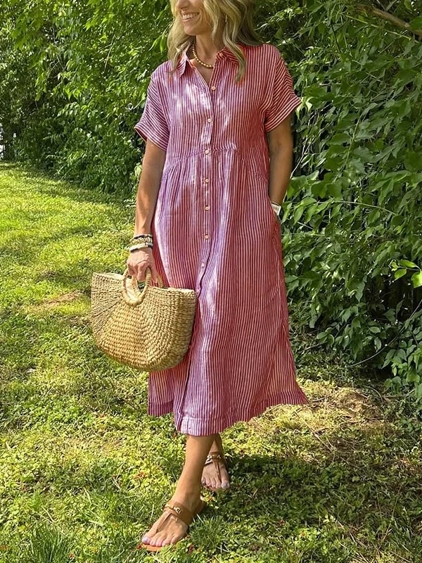 Lily | Women’s Striped Button Front Midi Dress