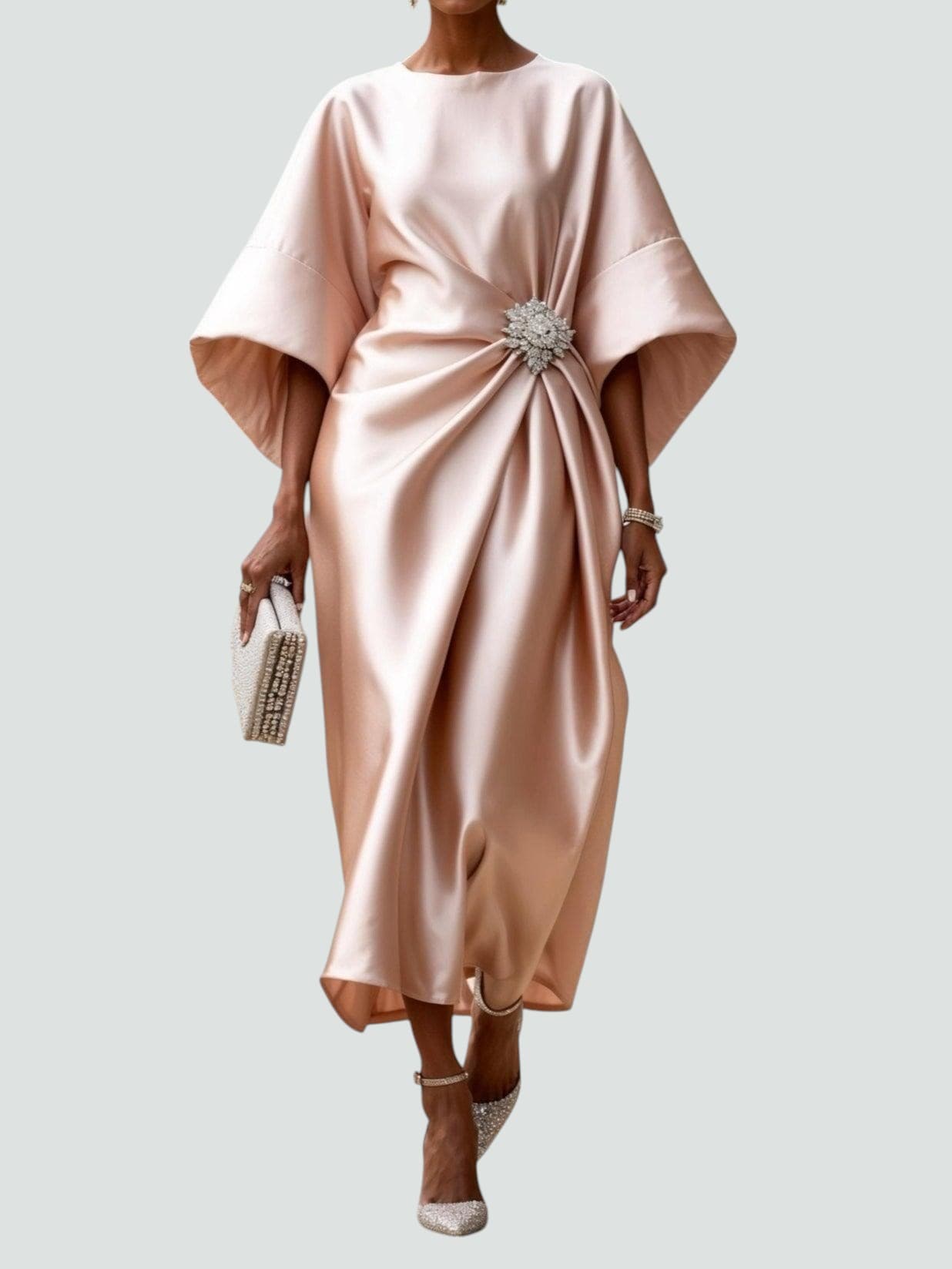 Abigail | Women’s Elegant Draped Brooch Maxi Dress