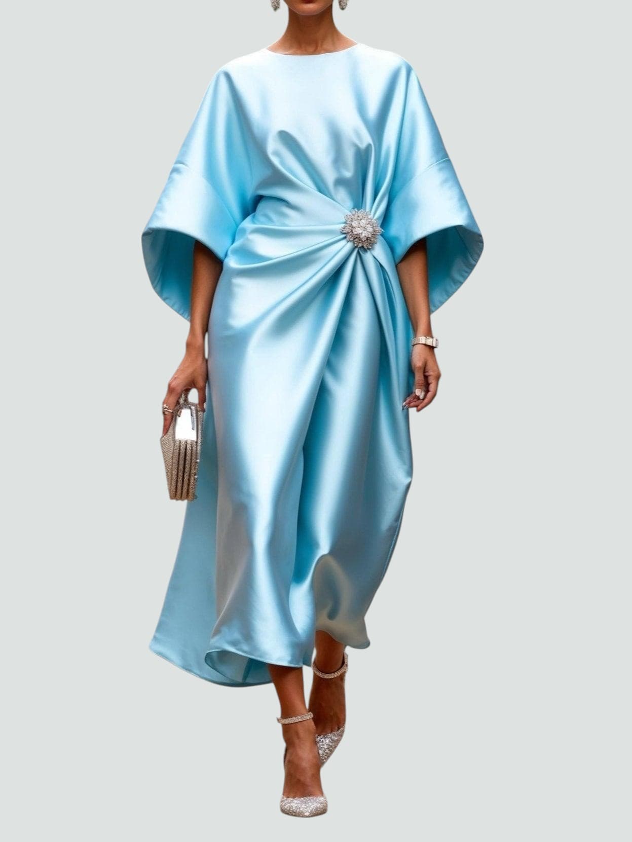 Abigail | Women’s Elegant Draped Brooch Maxi Dress