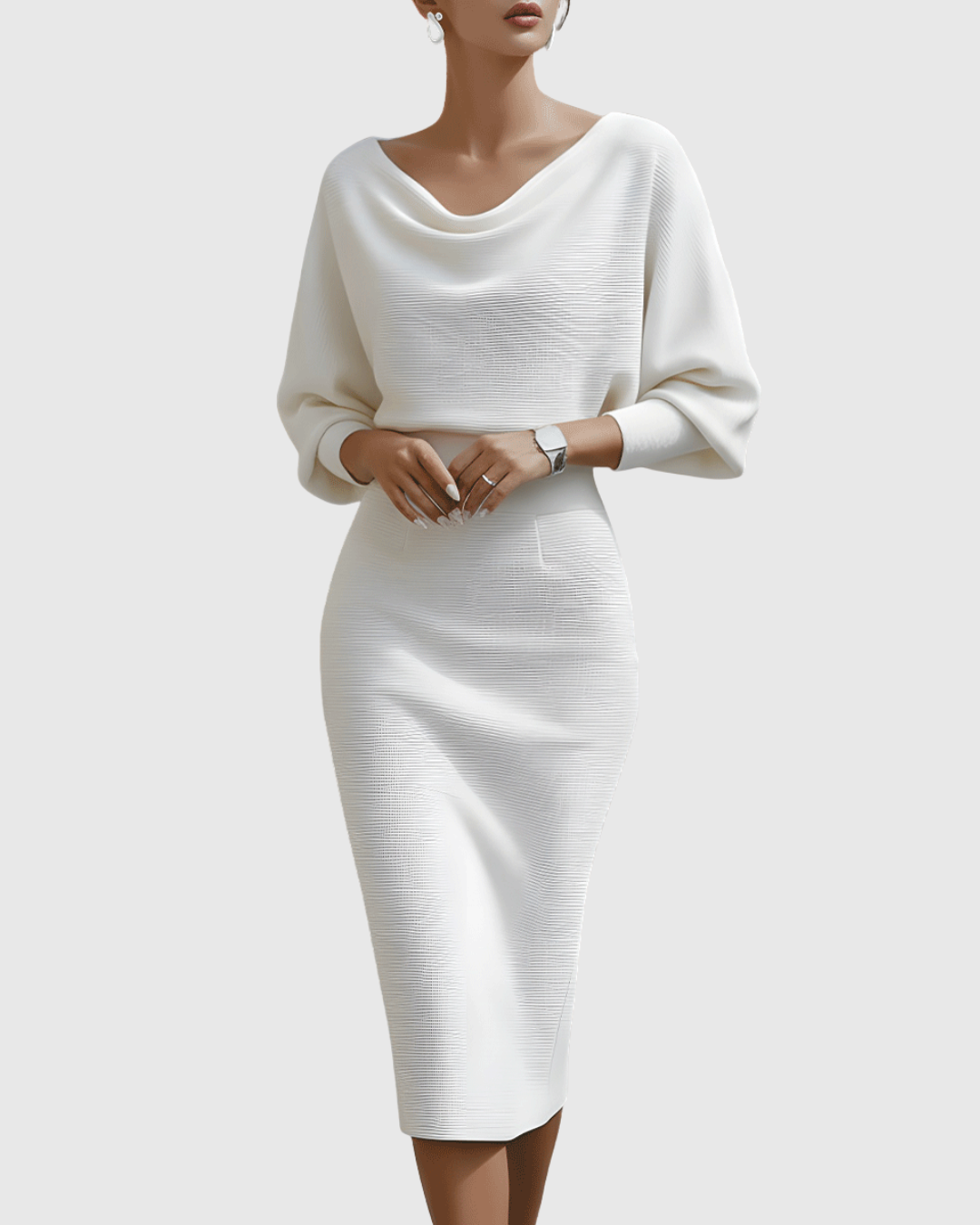 Grace | Womens Elegant Draped Knit Midi Dress