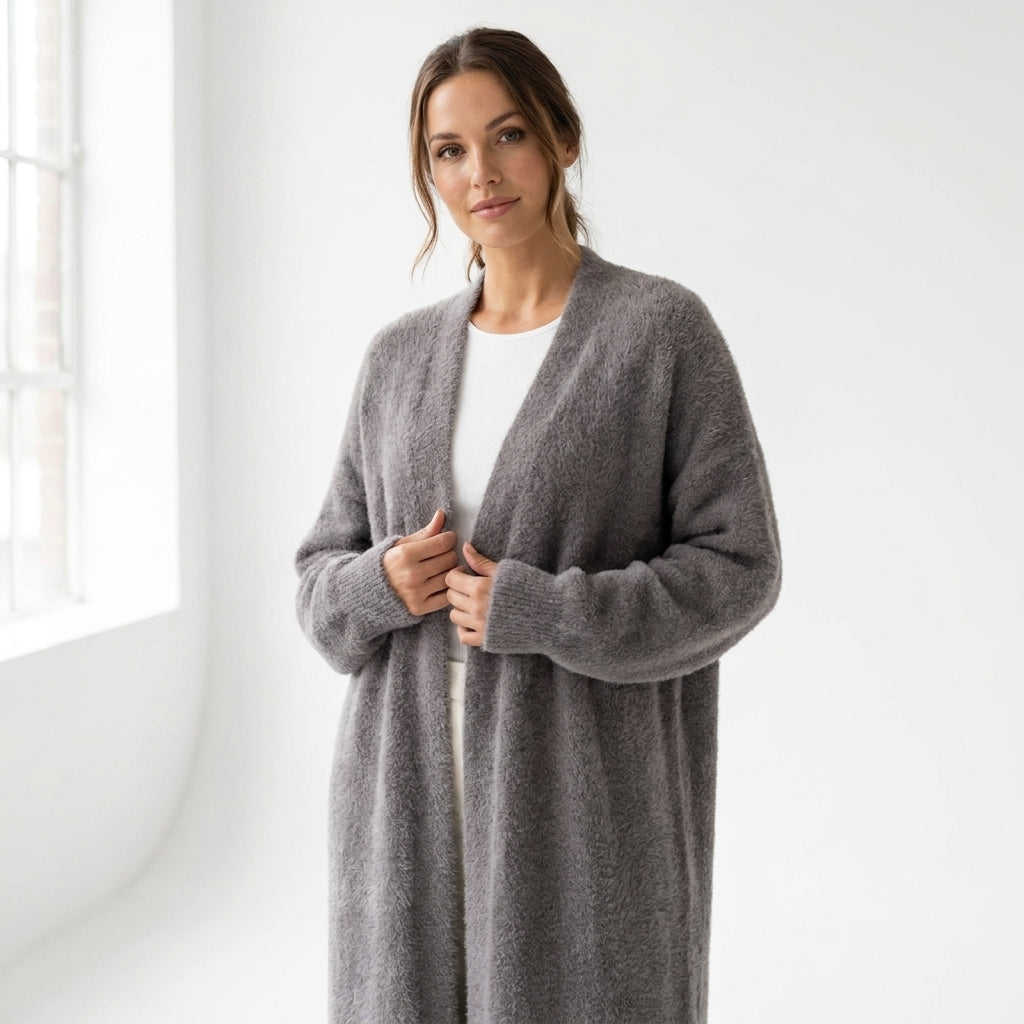 Luna Fashion House | Long Open Wool Cardigan - Women's Soft Knit Sweater