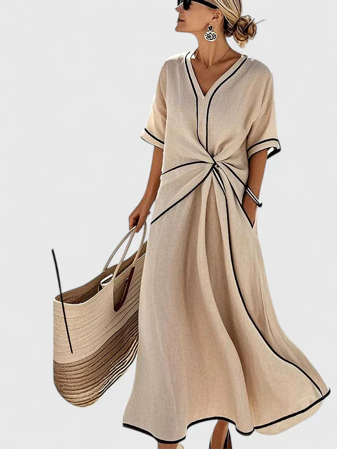 Julia | Womens V Neck Tie Waist Midi Dress