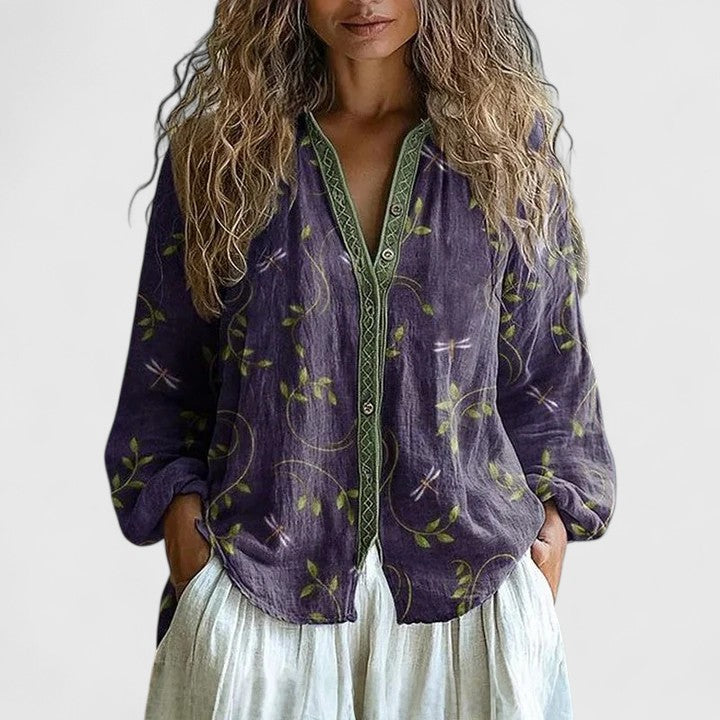 Bella | Womens Printed Button Front Casual Top