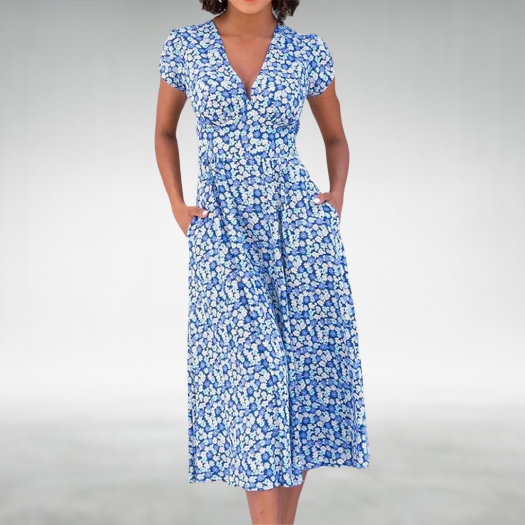 Catherine | Women’s Floral V-Neck Pocket Midi Dress