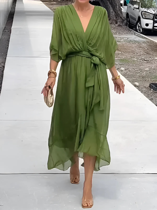 Daisy | Women's Tie Waist Flutter Sleeve Midi Dress