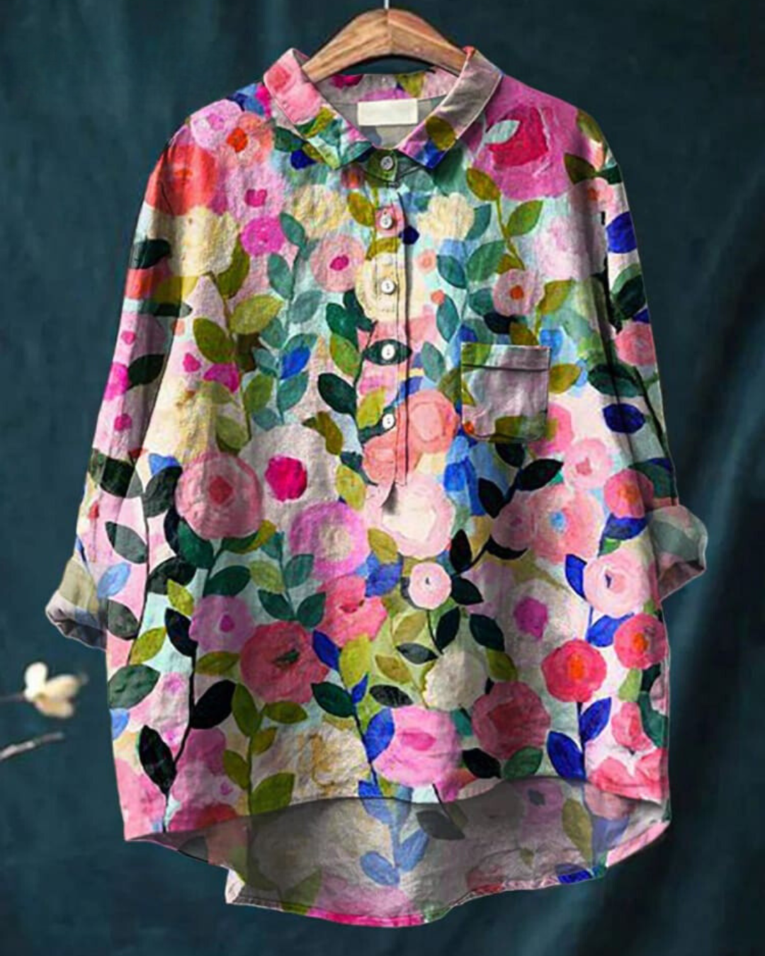 Bethany | Women Floral Button Front Pocket Blouse