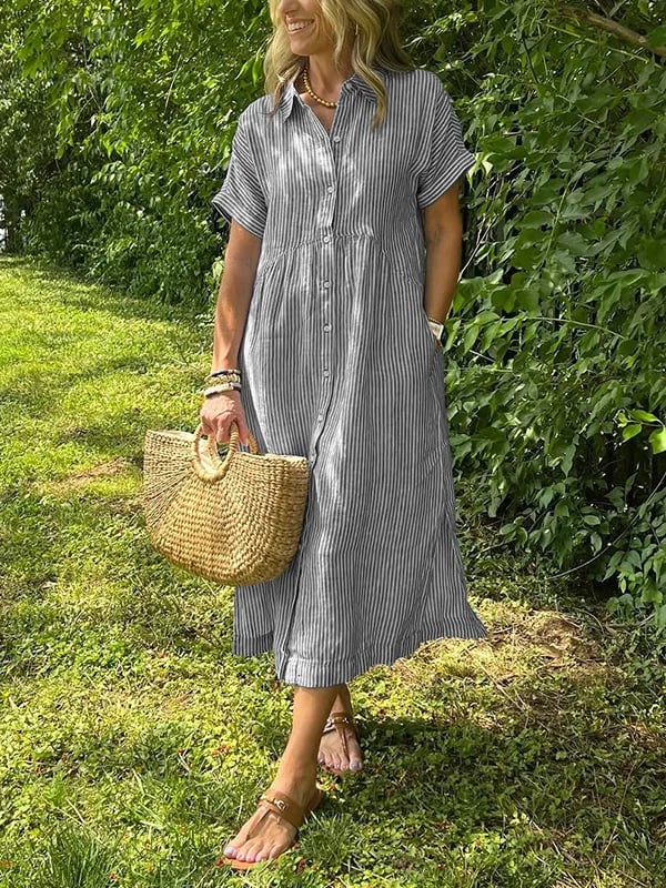 Lily | Women’s Striped Button Front Midi Dress
