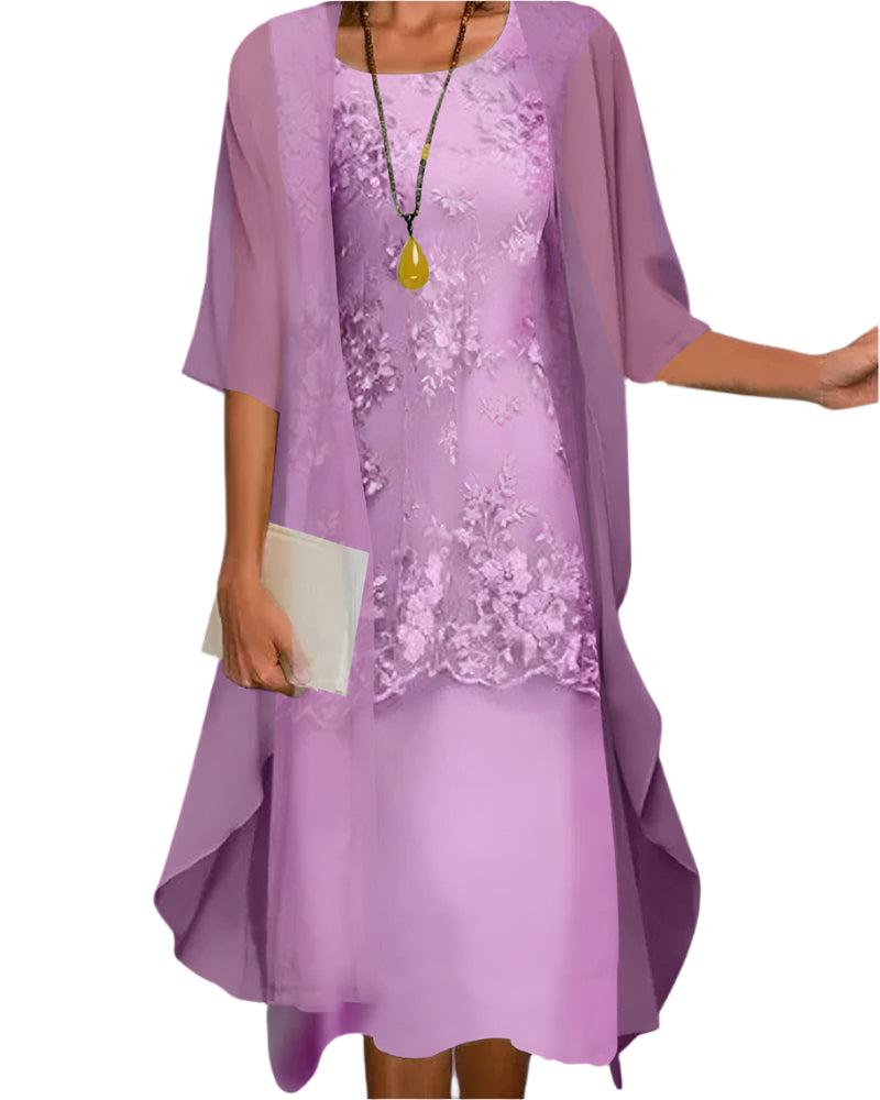 Ovrin | Women Wedding Guest Dress Flowing Sheer Sleeve Midi Dress
