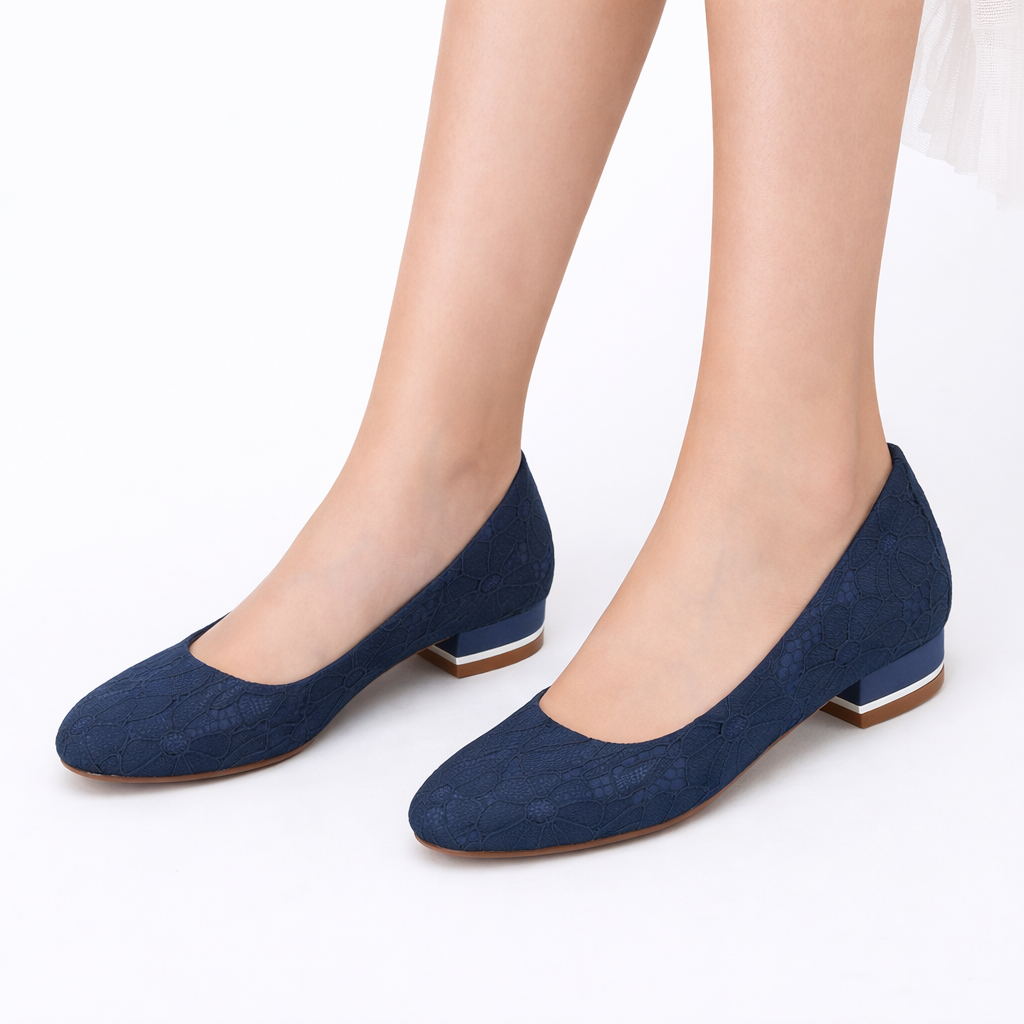 Women’s White Lace Bridal Flats – Round Toe Wedding Shoes with Low Heel Comfort