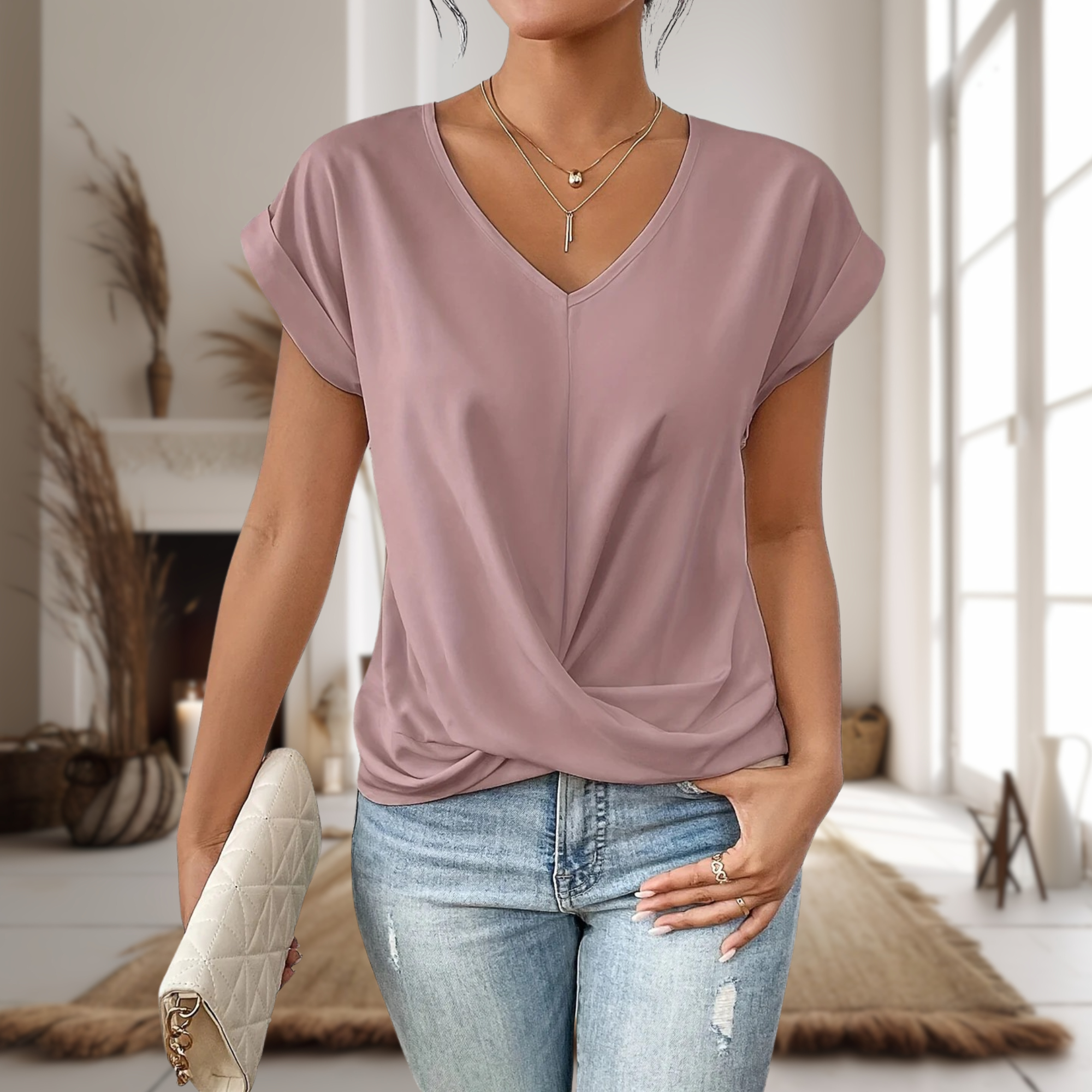Charlotte | Women Elegant V Neck Twist Hem Blouse
