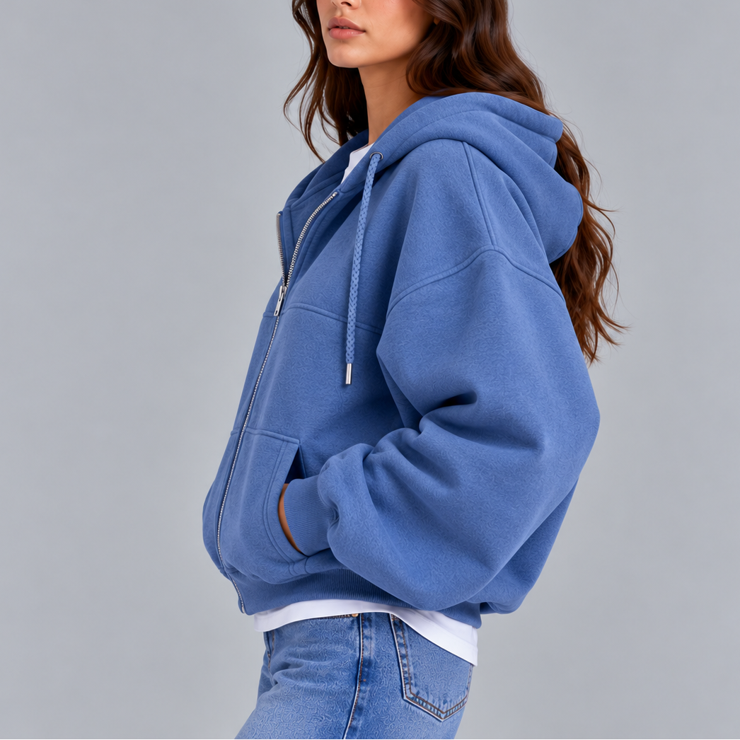 Women's Oversized Zip-Up Hoodie – Casual Relaxed Fit Hooded Sweatshirt