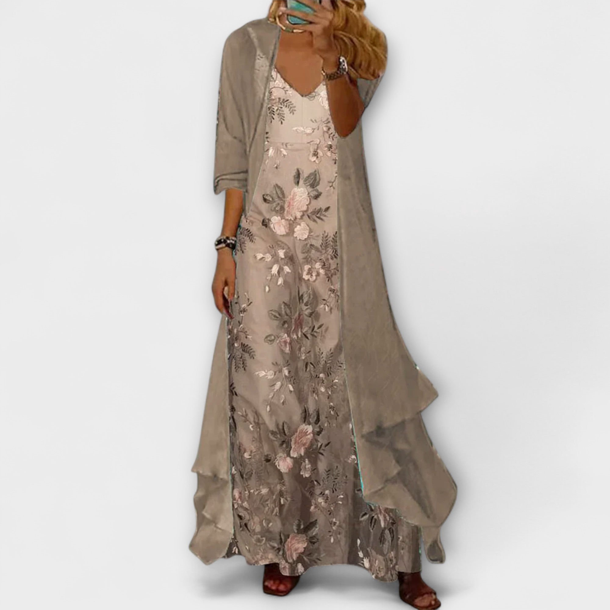 Rachel | Women’s Floral V Neck Layered Maxi Dress