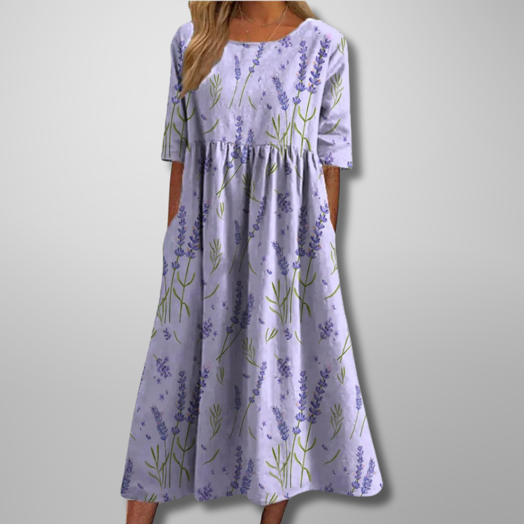 Holly | Women’s Floral Print Round Neck Midi Dress