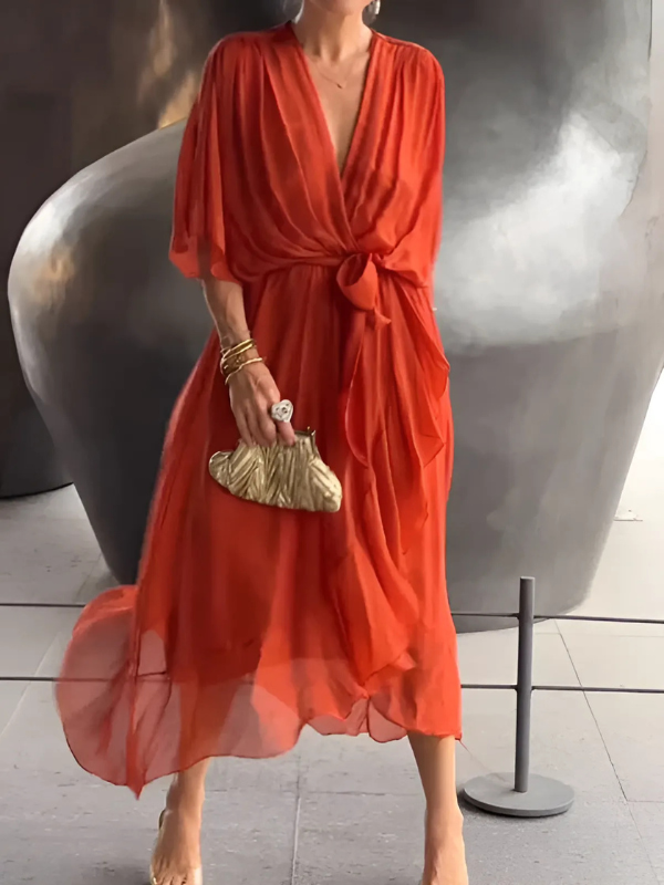 Daisy | Women's Tie Waist Flutter Sleeve Midi Dress