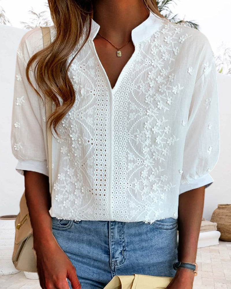 Lauren | Women’s Summer V Neck Puff Sleeve Blouse