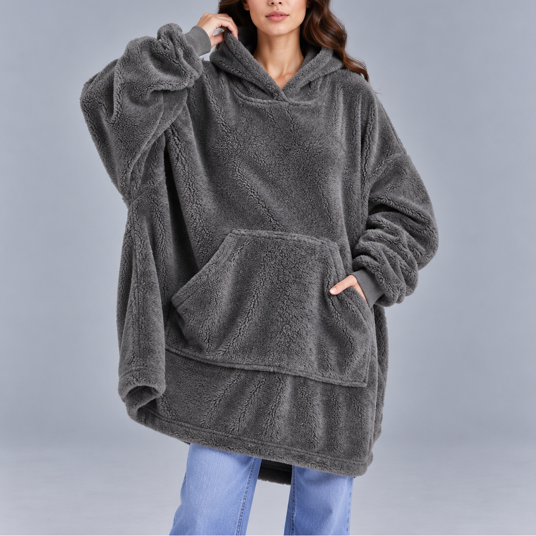 Women's Winter Oversized Fleece Hoodie – Ultra Warm & Cozy Sherpa Blanket Sweatshirt