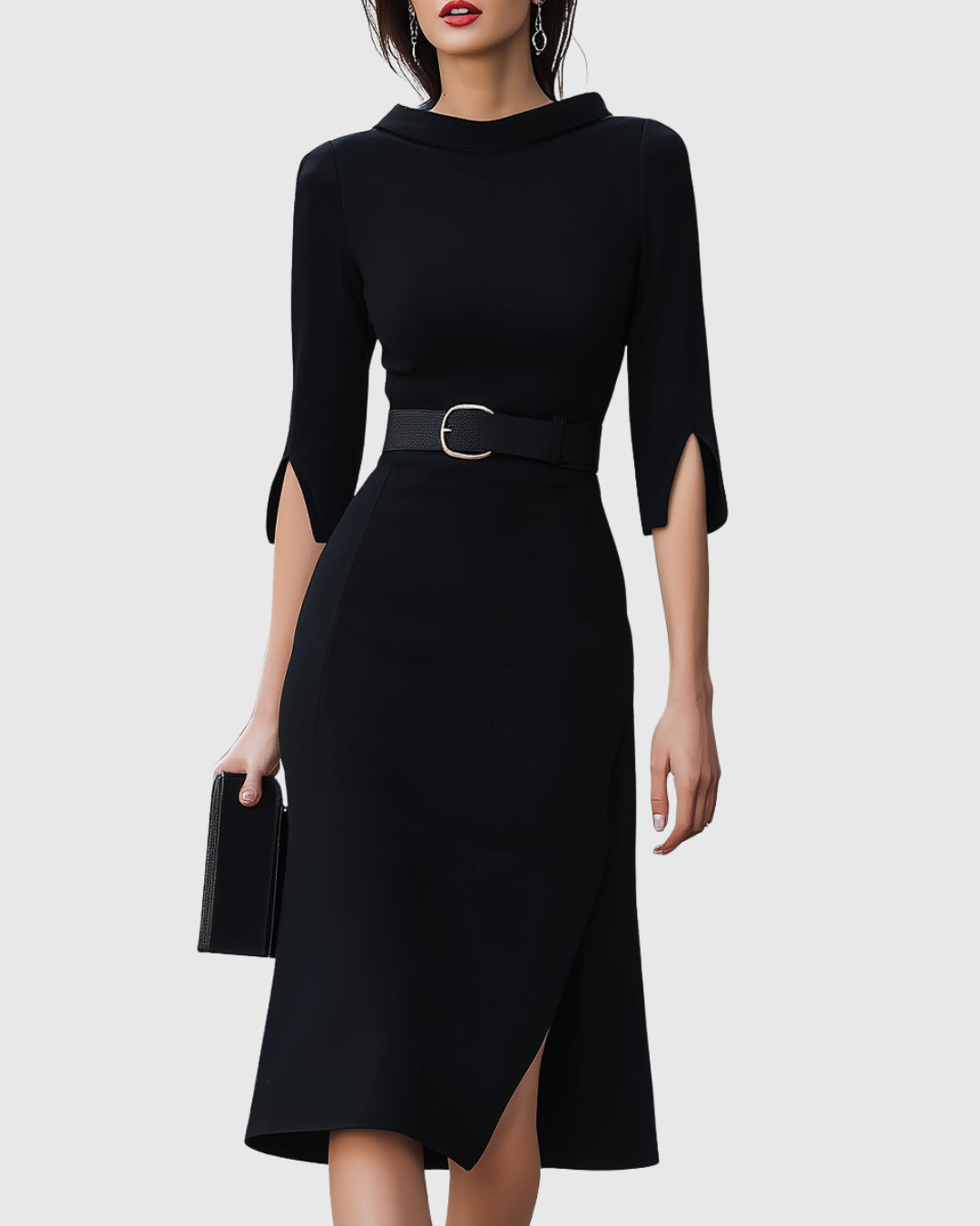 Kate | Womens Elegant Belted Midi Dress