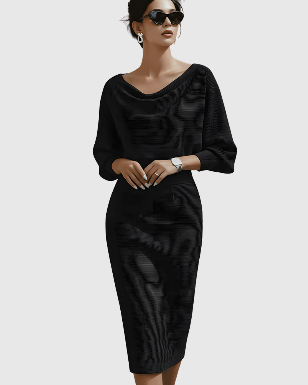 Grace | Womens Elegant Draped Knit Midi Dress