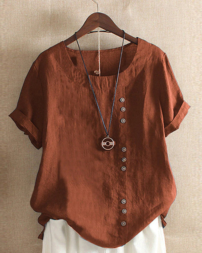Delilah | Women Button Detail Casual Short Sleeve Blouse