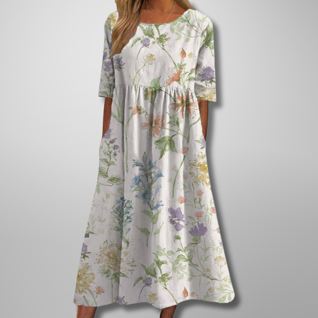 Holly | Women’s Floral Print Round Neck Midi Dress
