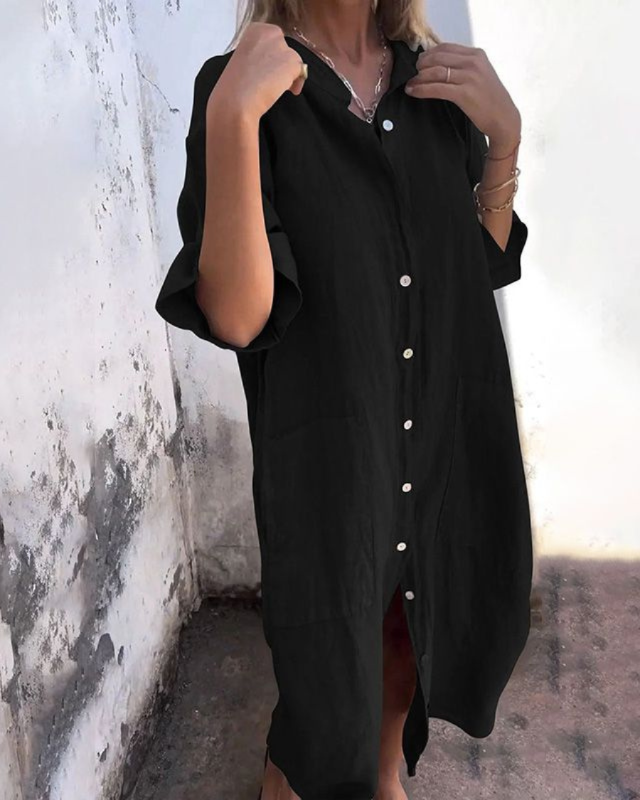 Elsie | Women’s Button Front Long Sleeve Midi Dress
