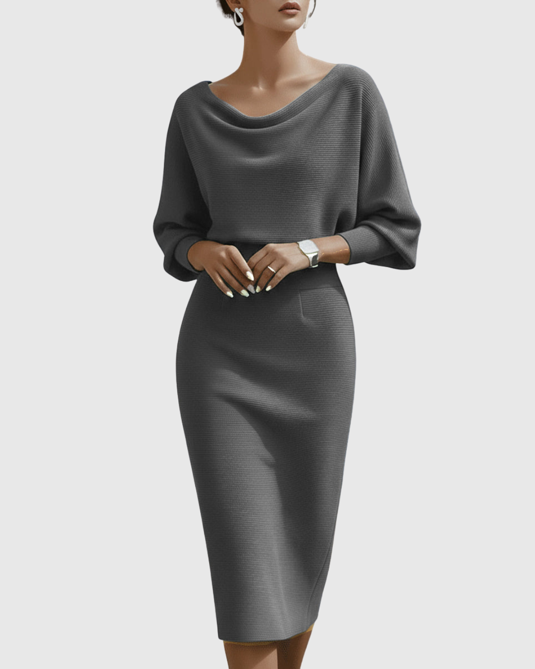 Grace | Womens Elegant Draped Knit Midi Dress
