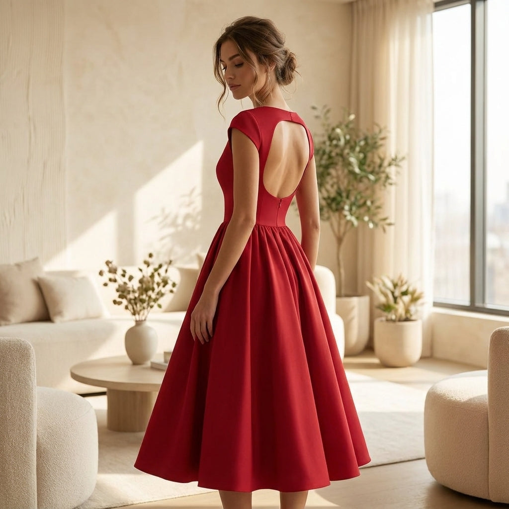 Luna Fashion House | Structured Cap Sleeve Midi Dress – Classic Occasion Dress