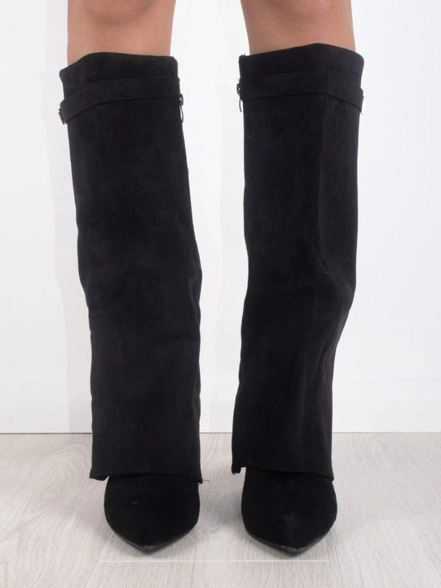 Clara | Wide Leg Folded Leather Heel Boots