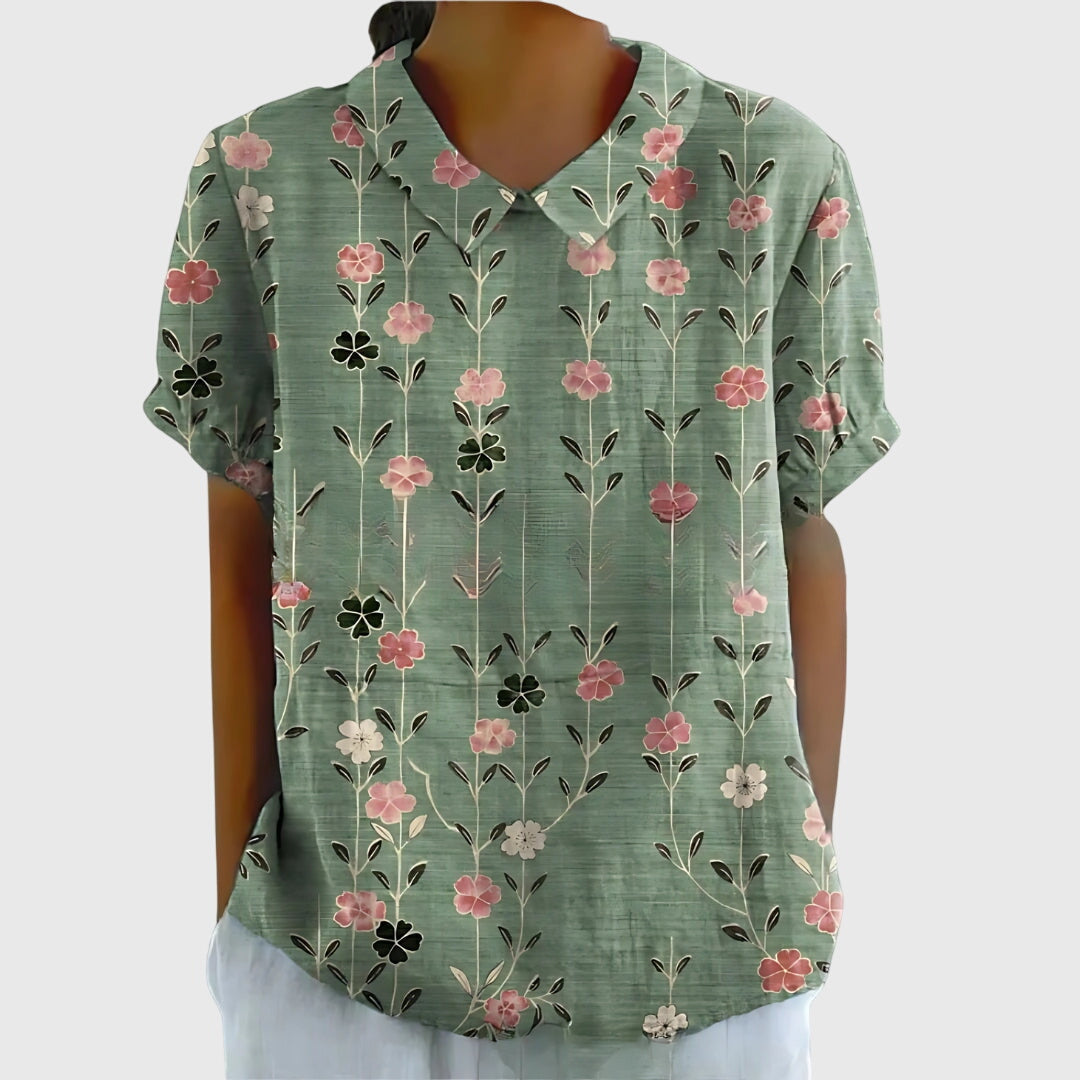 Eleanor | Womens Floral Collar Short Sleeve Blouse
