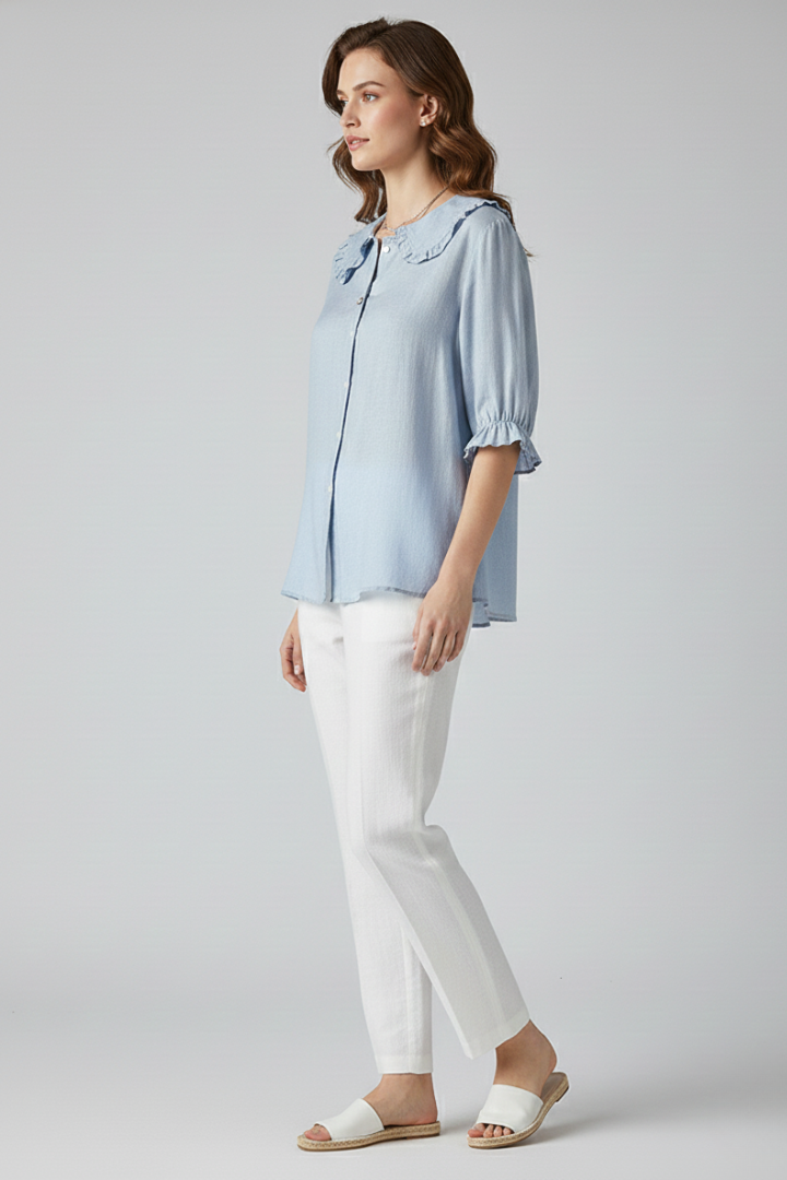 Emma | Women’s Casual Shirt with Ruffled Collar and Buttons