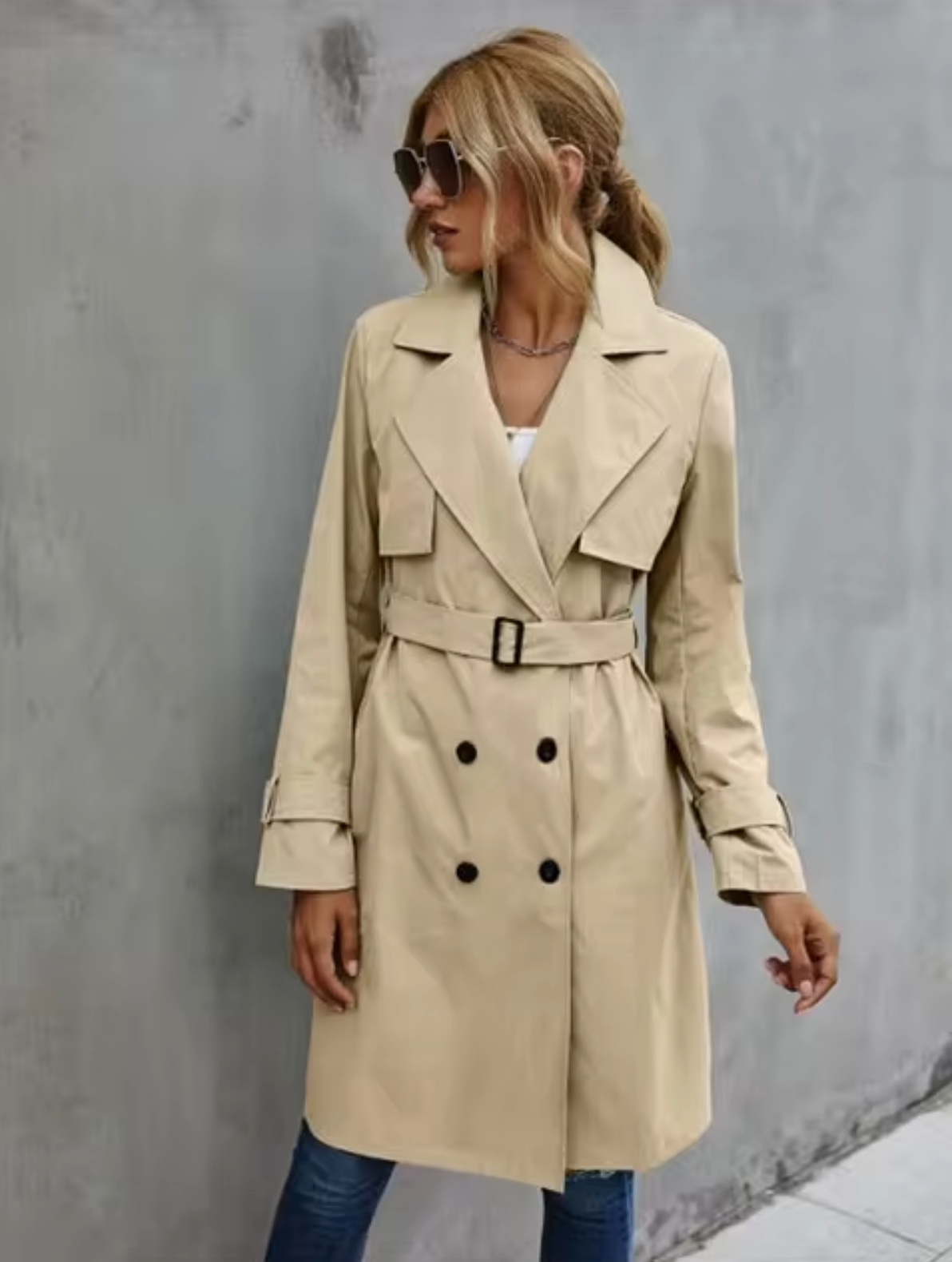 Stella | Kvinders Trenchcoat med Dobbeltknap og Bælte