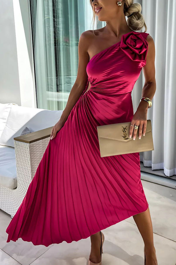 Violet | Women’s Pleated One Shoulder Midi Dress