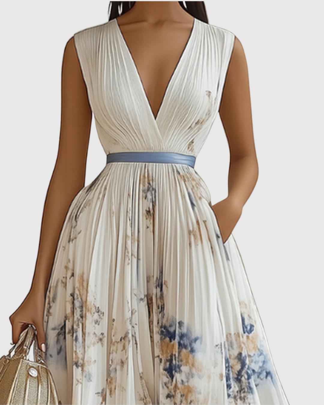 Bella | Womens Sleeveless Pleated Floral Midi Dress