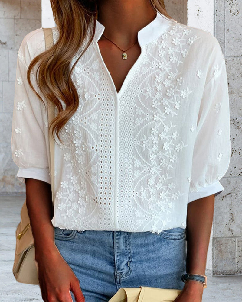 Lauren | Women’s Summer V Neck Puff Sleeve Blouse