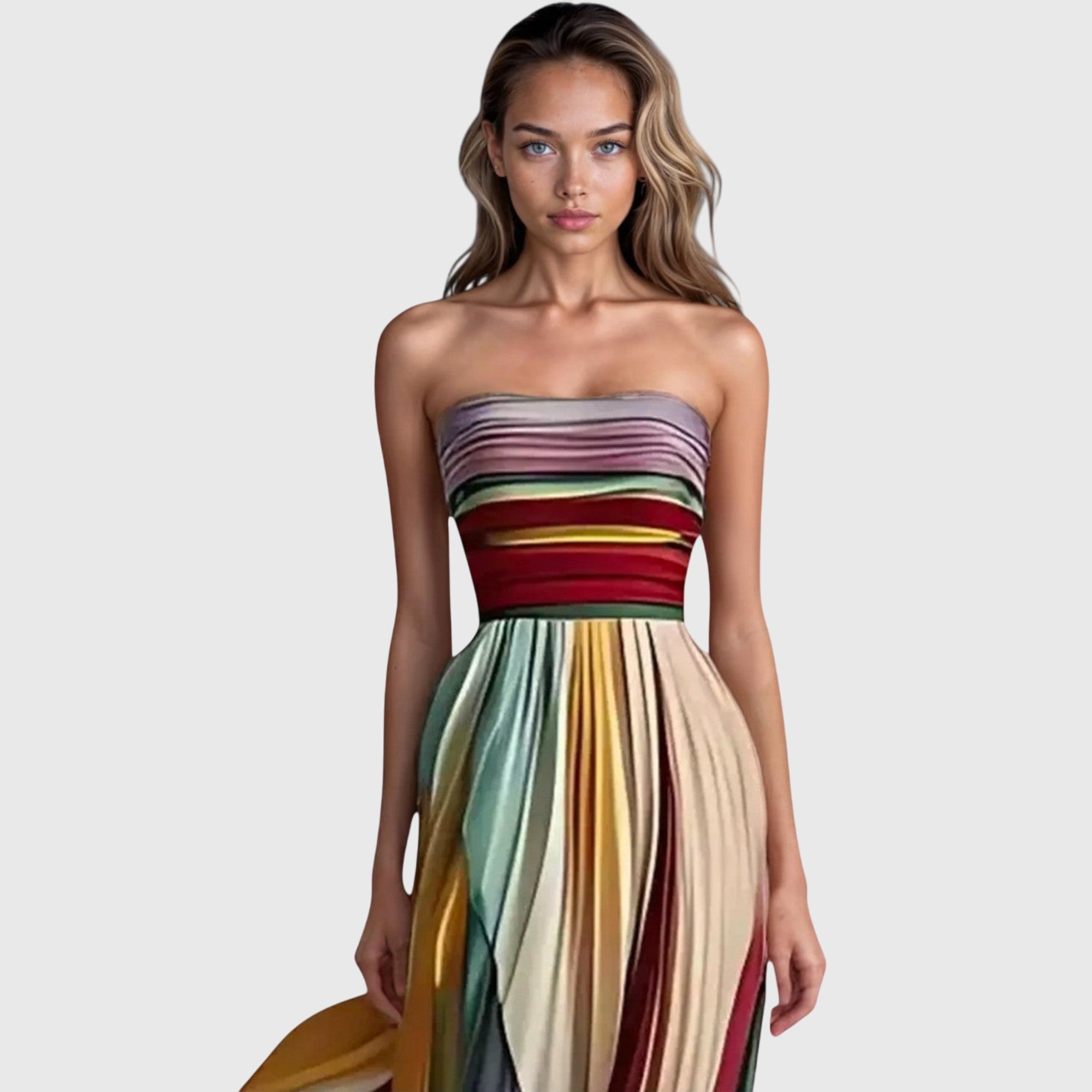 Lucy | Womens Strapless Multicolor Maxi Dress Shorts