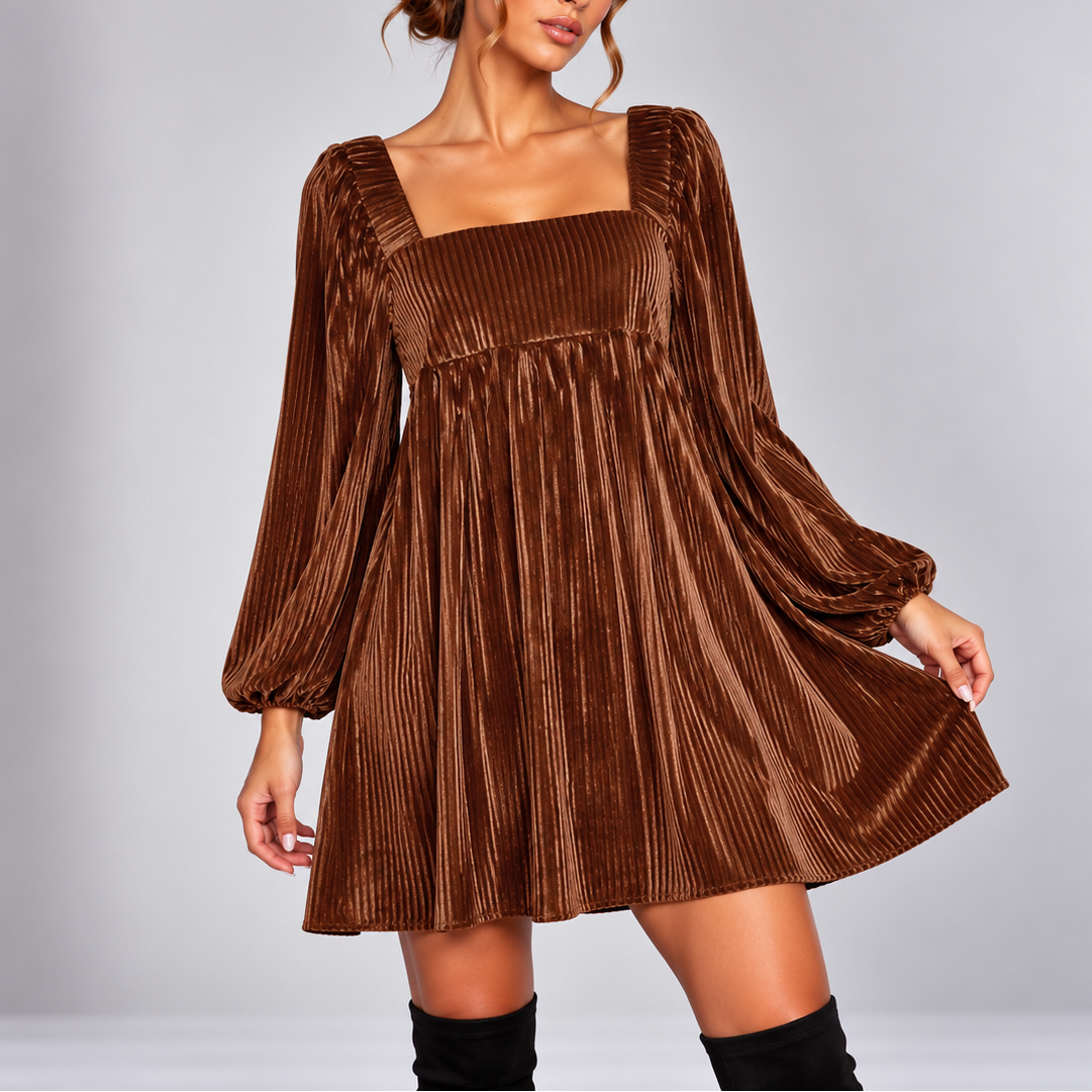 Women's Elegant Christmas Velvet Mini Dress – Square Neck Long Sleeve Party Dress
