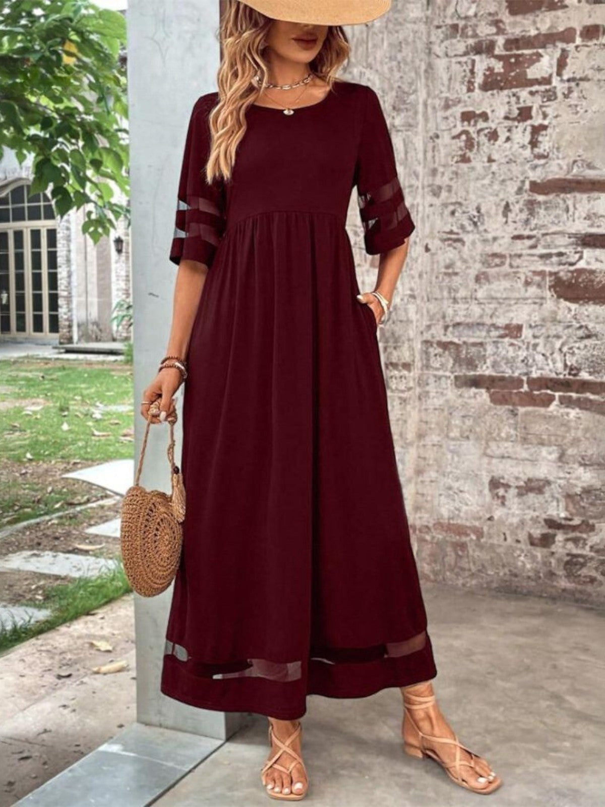 Isabella | Women Elegant Sheer Panel Maxi Dress