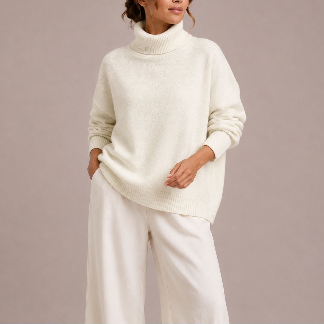 Women's Oversized Turtleneck Sweater – Relaxed Knit Jumper