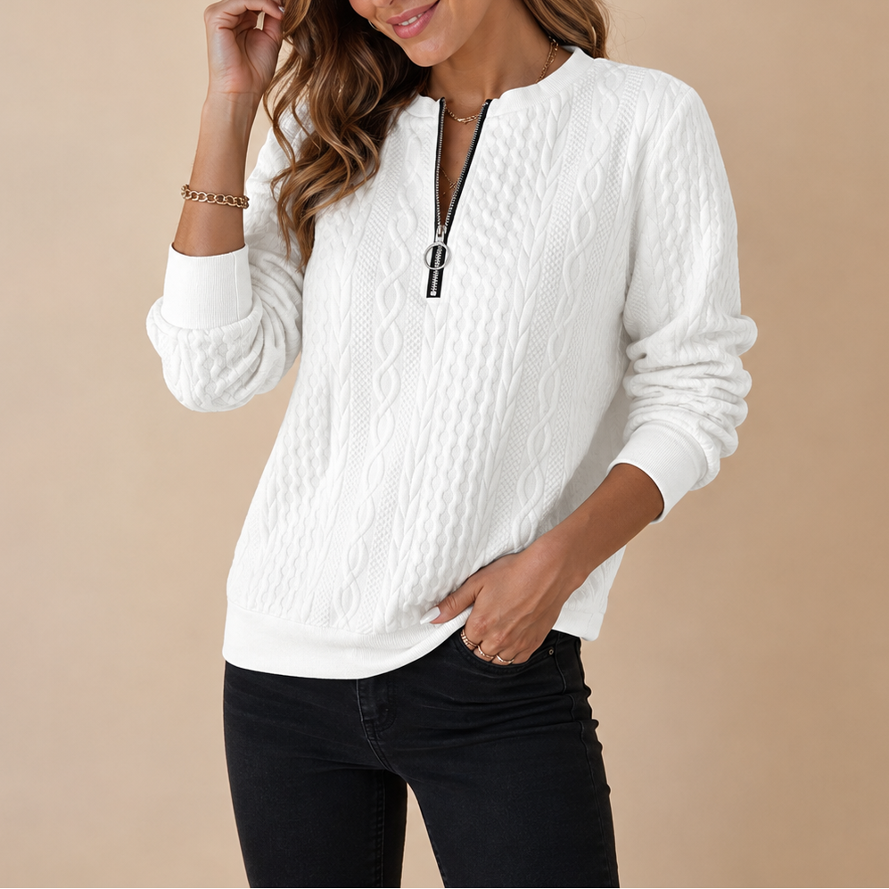 Women's Cable Knit Half Zip Sweater – Casual Winter Pullover
