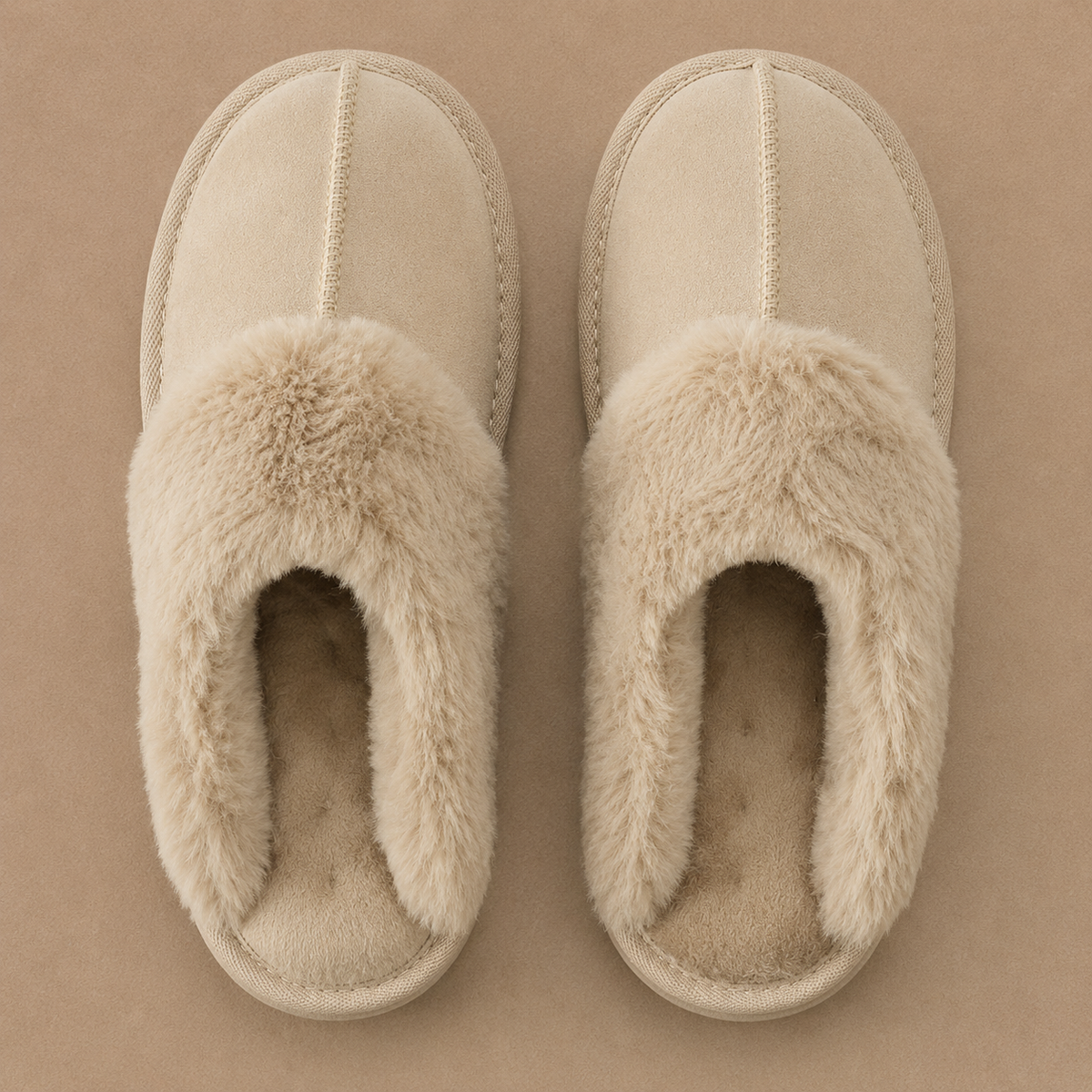 Women's Suede Mule Slippers – Warm Fur Lined Indoor House Shoes