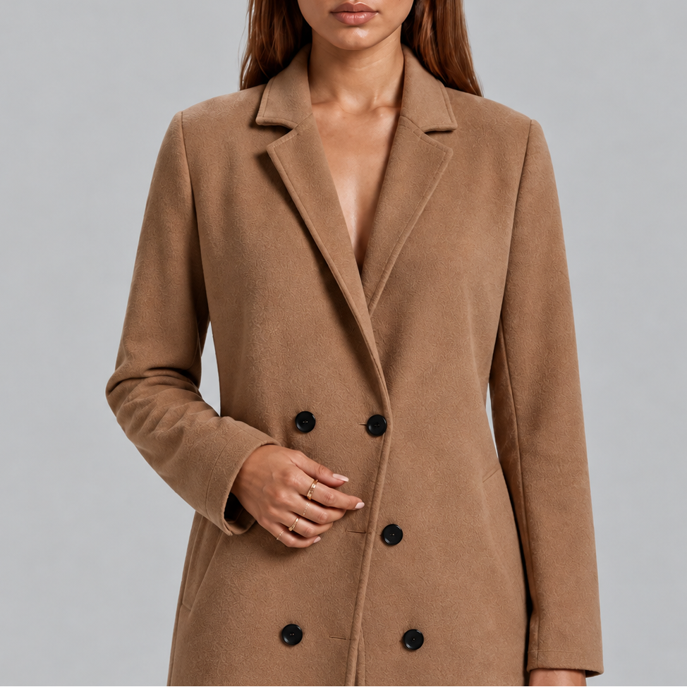 Women's Longline Double-Breasted Coat Warm Winter Overcoat