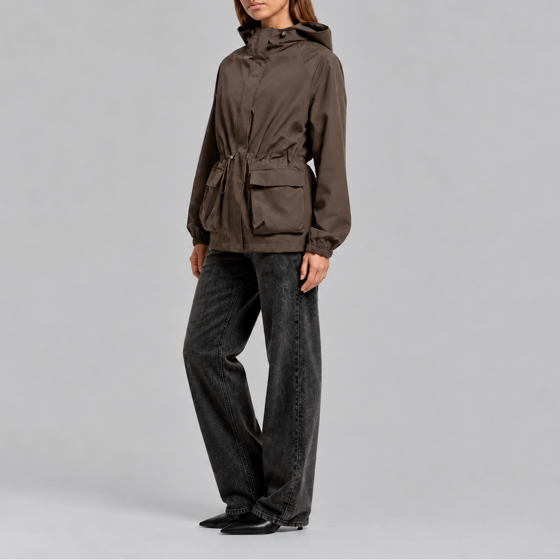 Women's Waterproof Hooded Jacket with Adjustable Drawstring Waist