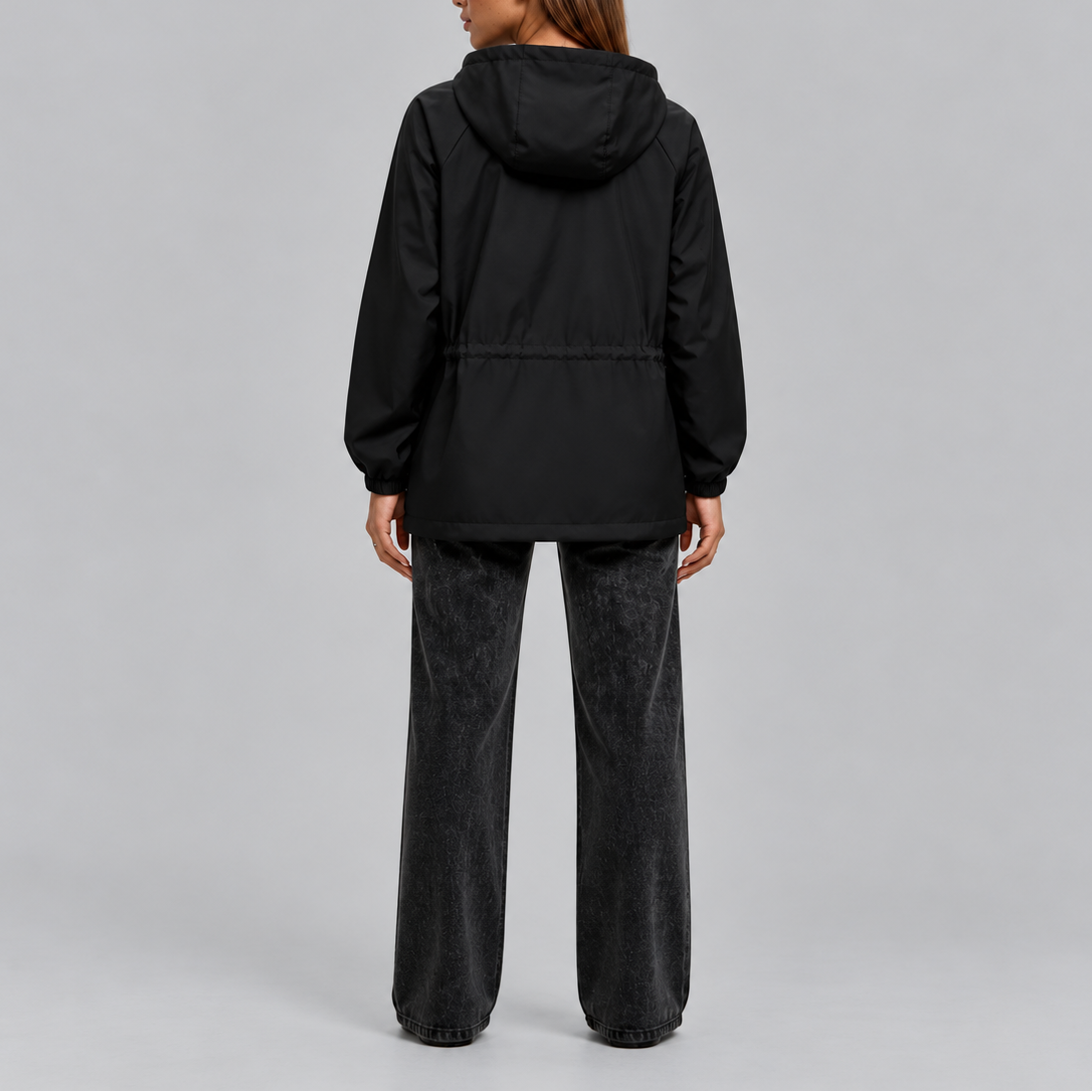 Women's Waterproof Hooded Jacket with Adjustable Drawstring Waist
