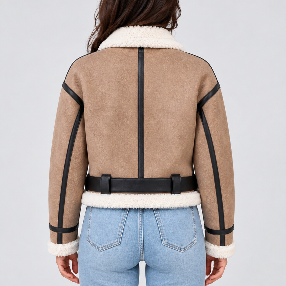 Women's Cropped Aviator Jacket with Teddy Lining