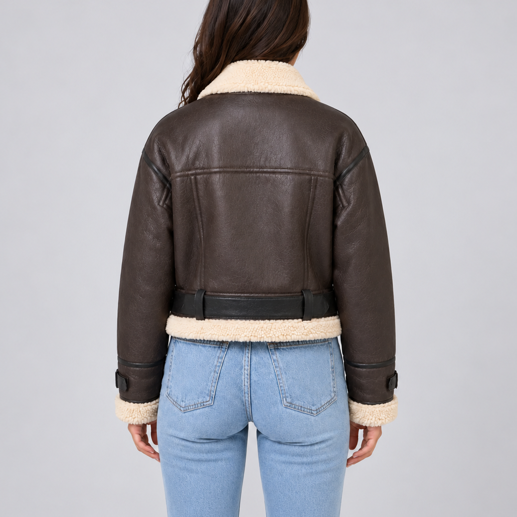 Women's Cropped Aviator Jacket with Teddy Lining