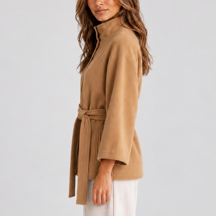 Women's Belted Cape Jacket with Stand Collar
