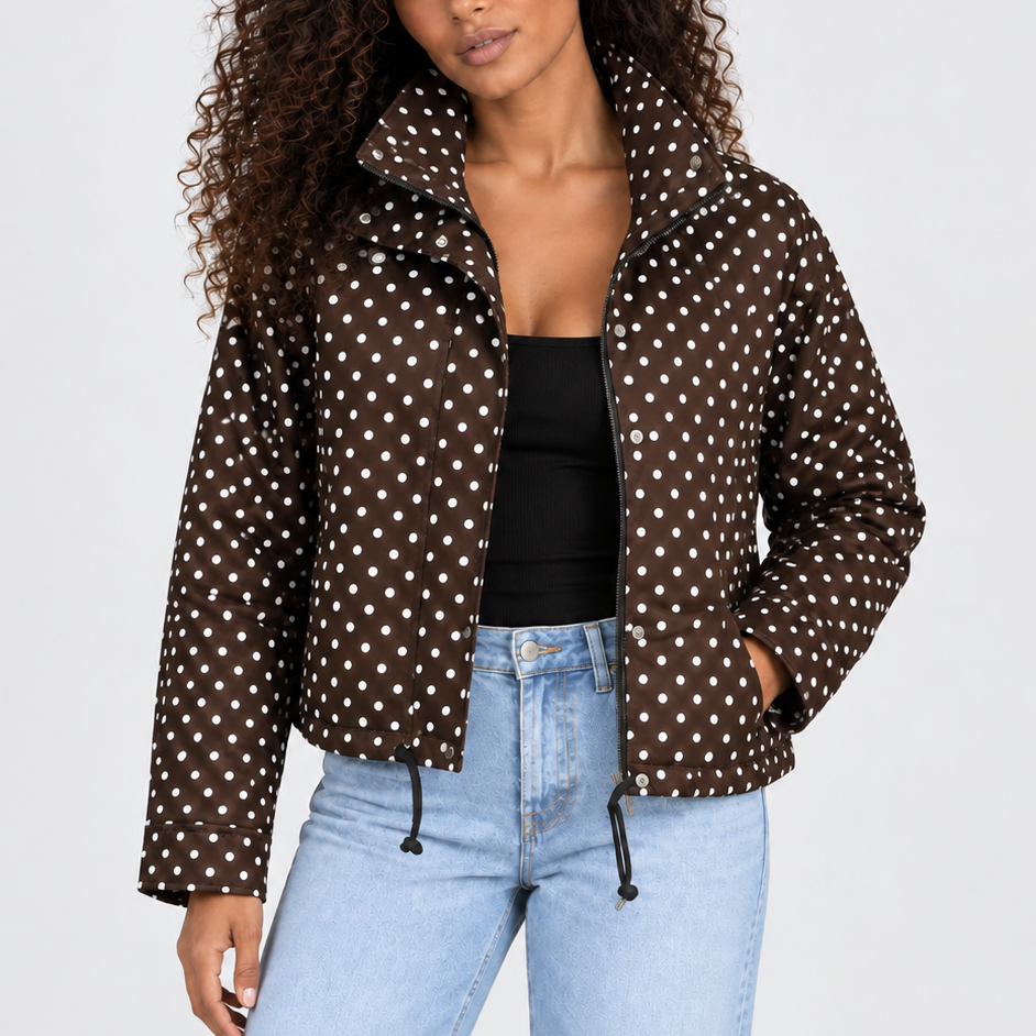 Women's Polka Dot Cropped Jacket with High Collar