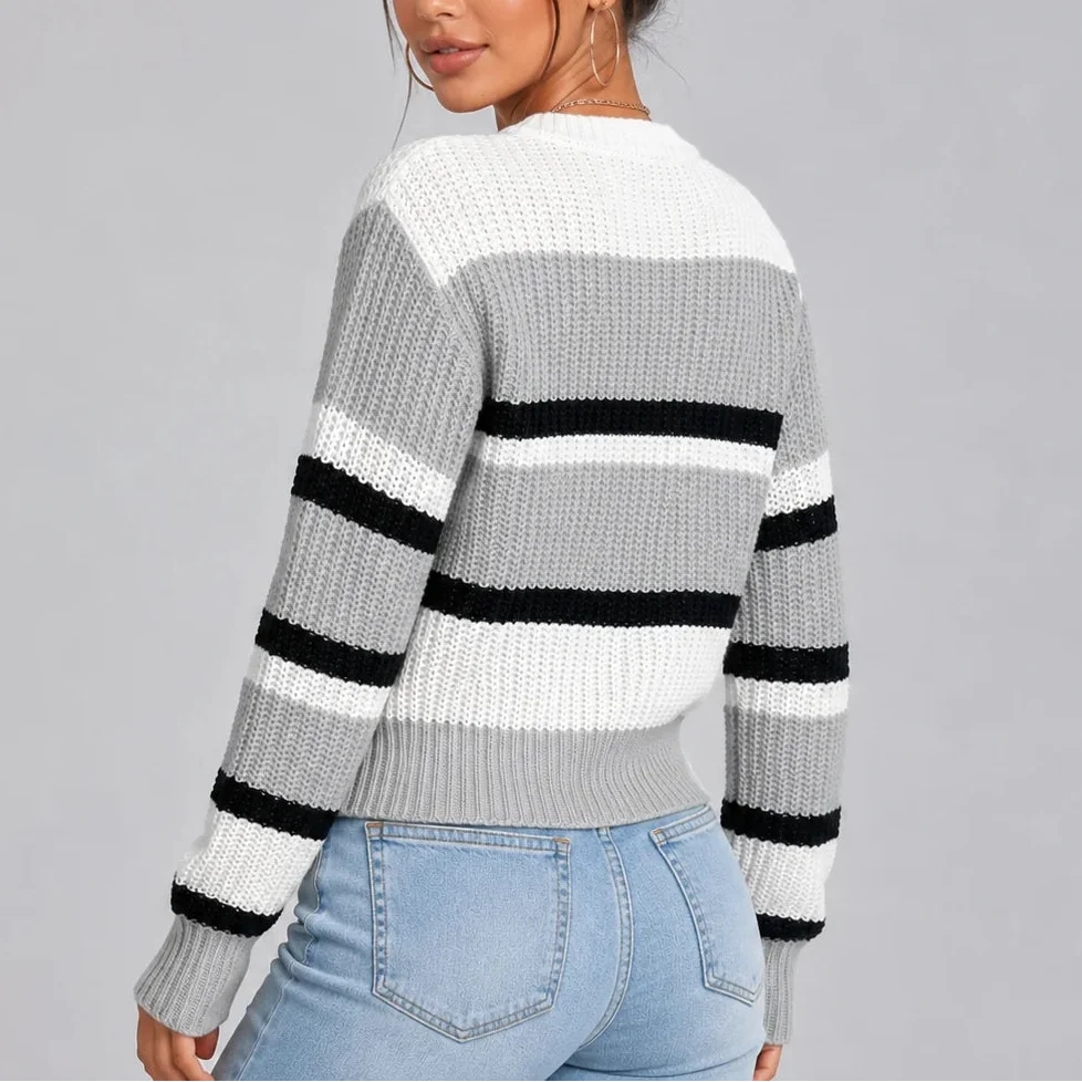 Women's Striped Crew Neck Knitted Sweater