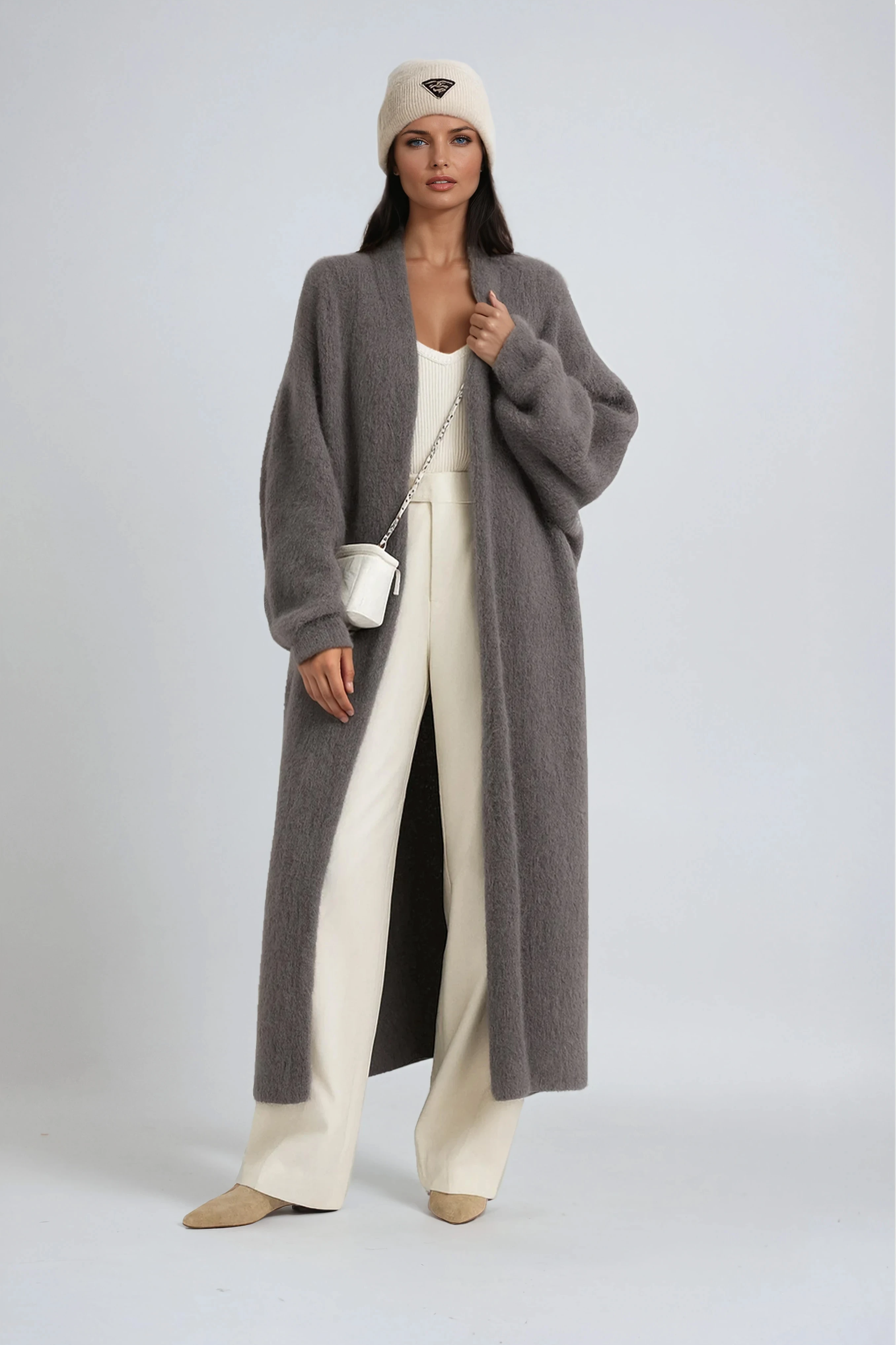 Luna Fashion House | Long Open Wool Cardigan - Women's Soft Knit Sweater
