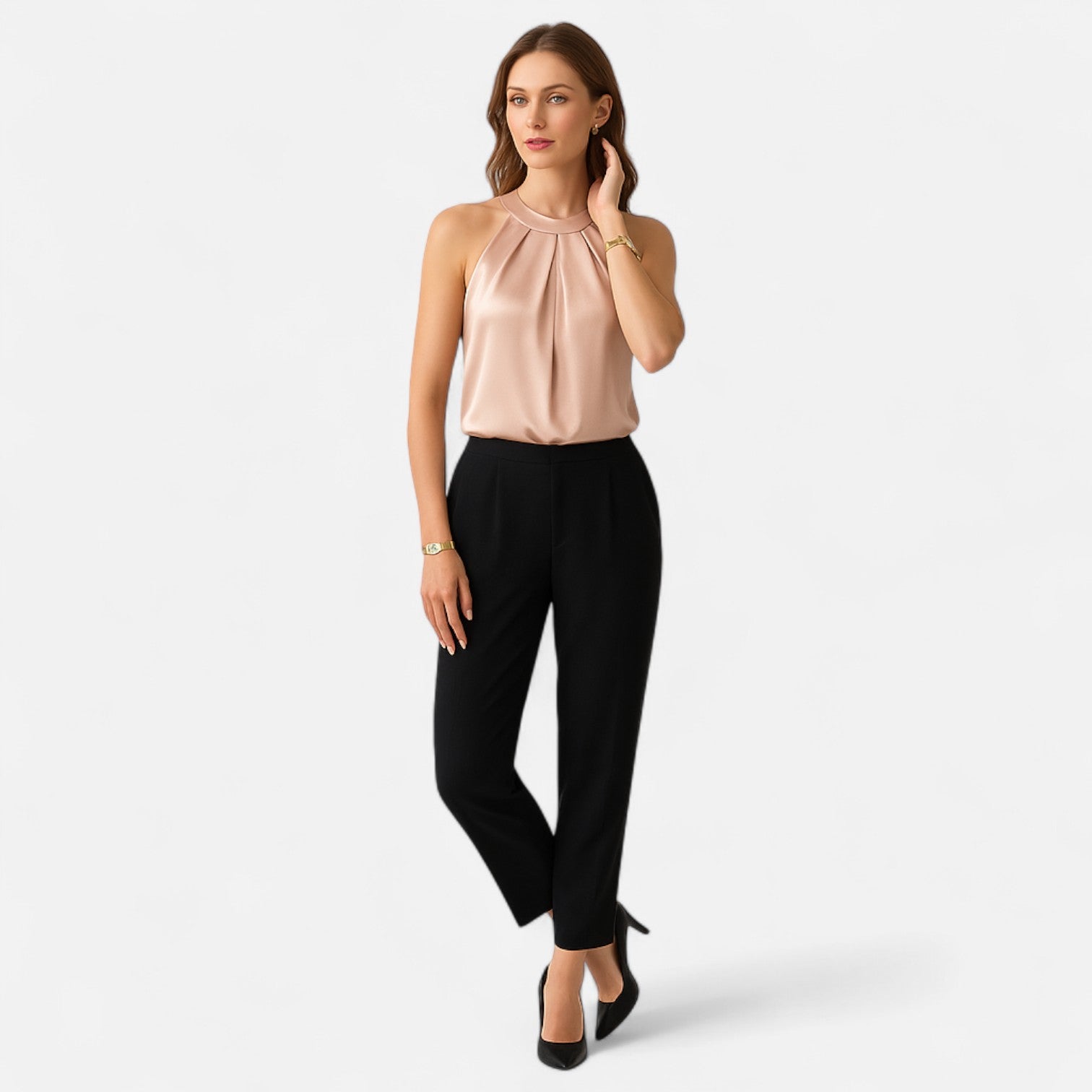 Anna | Women’s Elegant Pleated Draped Satin Tank